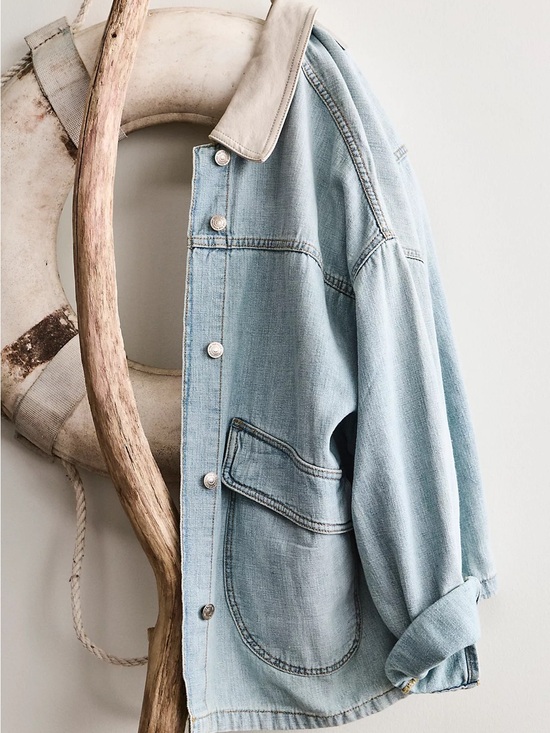 Free People Jackets & Blazers - Free People Light Blue Denim Jacket with Cream Collar